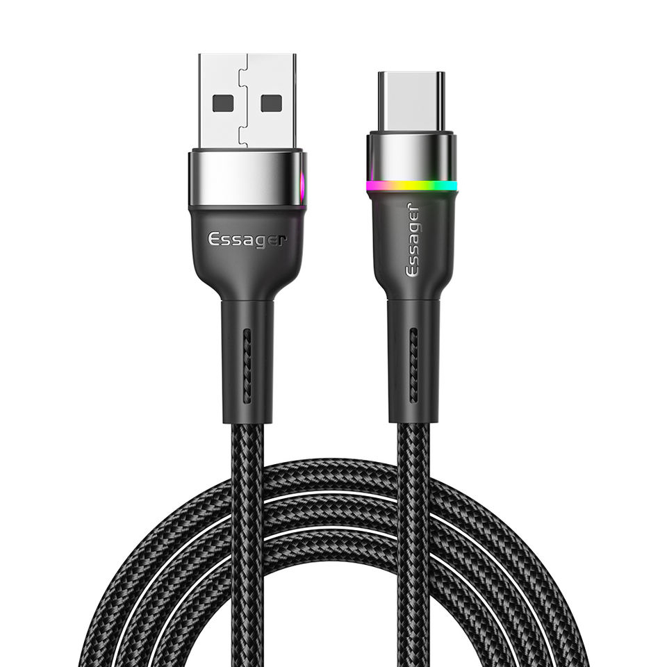 Кабель Essager Colorful LED USB - USB Type-C з підсвіткою чорний