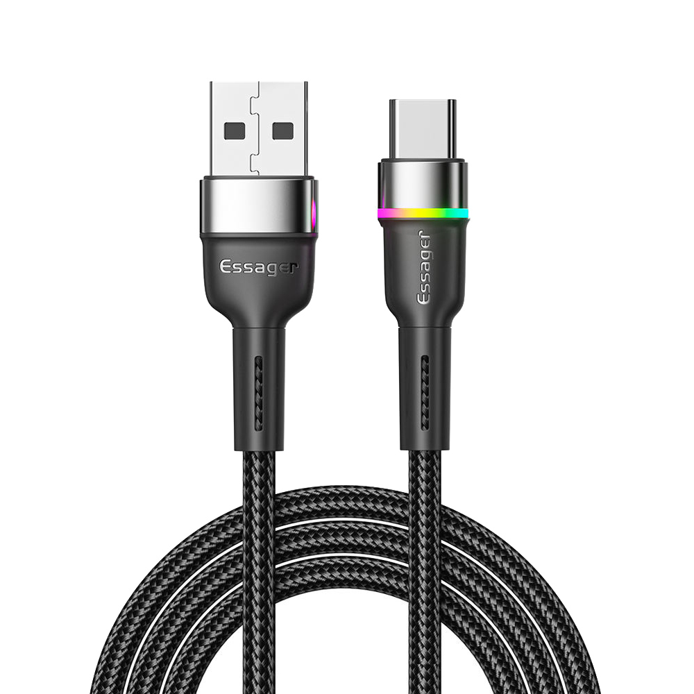 Кабель Essager Colorful LED USB - USB Type-C 3A 2 м Чорний