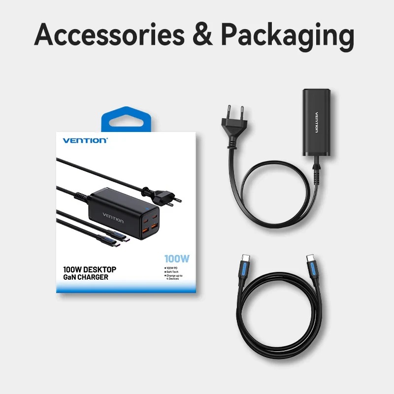 Сетевое зарядное устройство Vention 4-Port USB GaN 100W Чорне