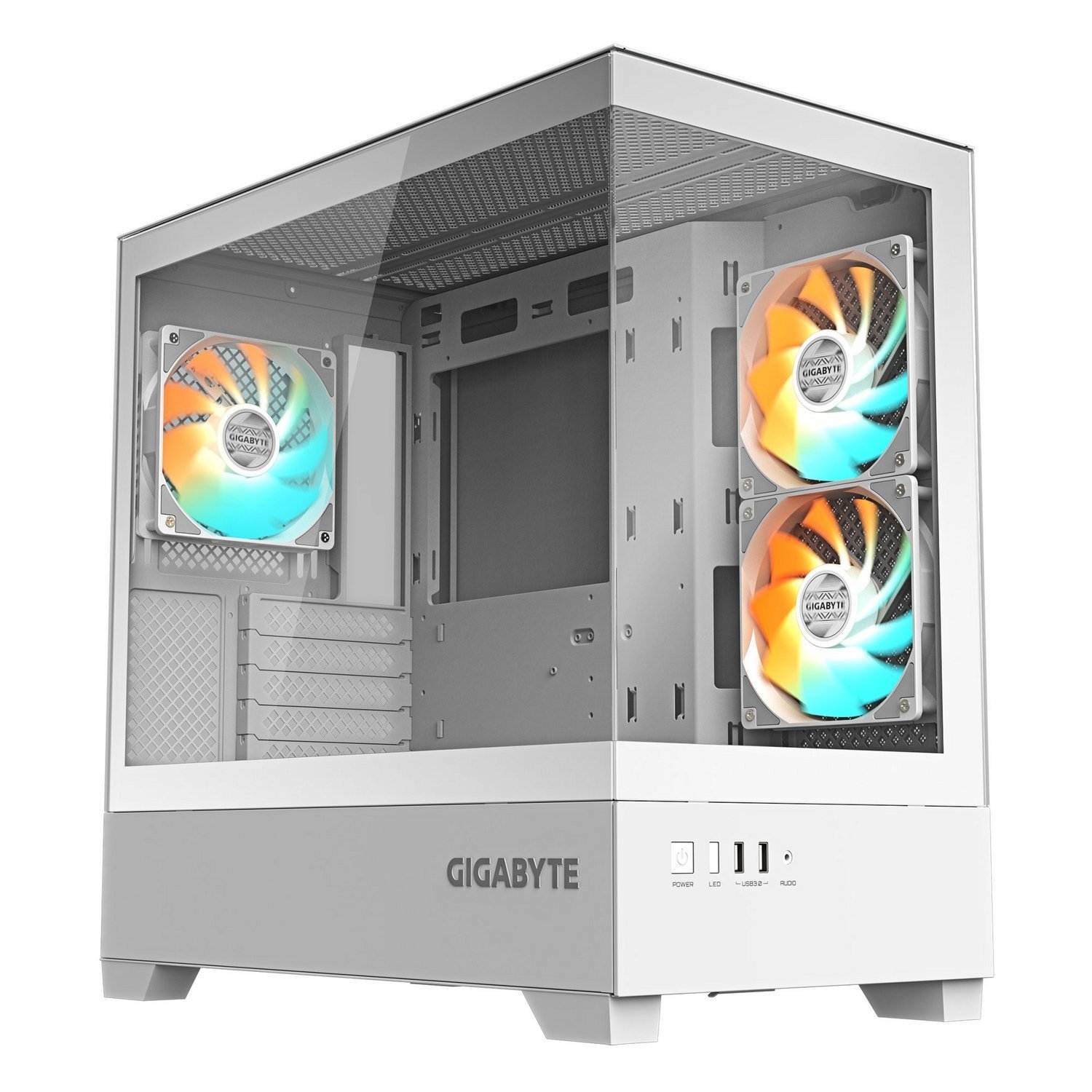 Комп'ютерний корпус Gigabyte C201 Panoramic Tempered Glass Панорамний огляд Білий