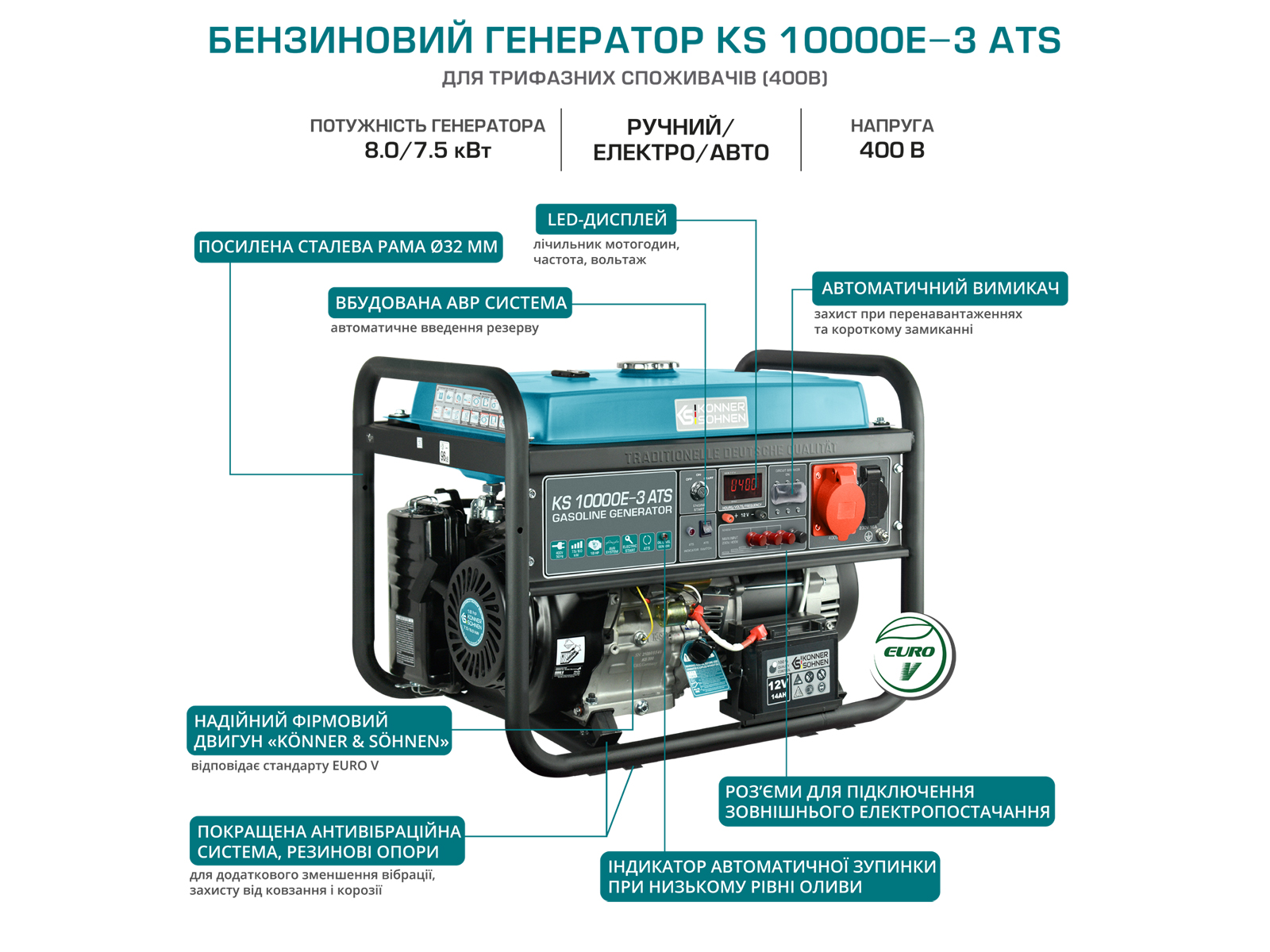 Генератор бензиновий Konner&Sohnen KS 10000E-3 ATS