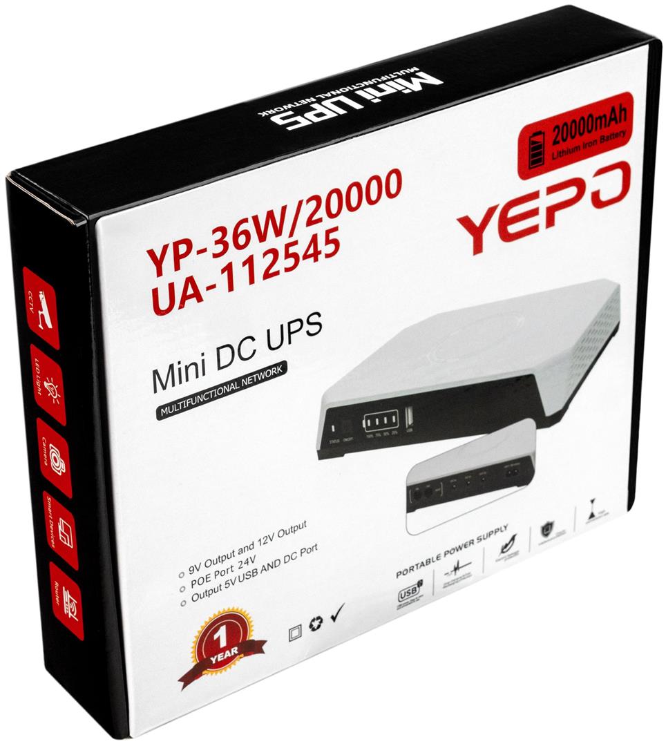 Джерело безперебійного живлення Yepo Mini DC-UPS YP-36W/20000mAh LiFePO4 DC-5V/9V/12V (UA-112545)