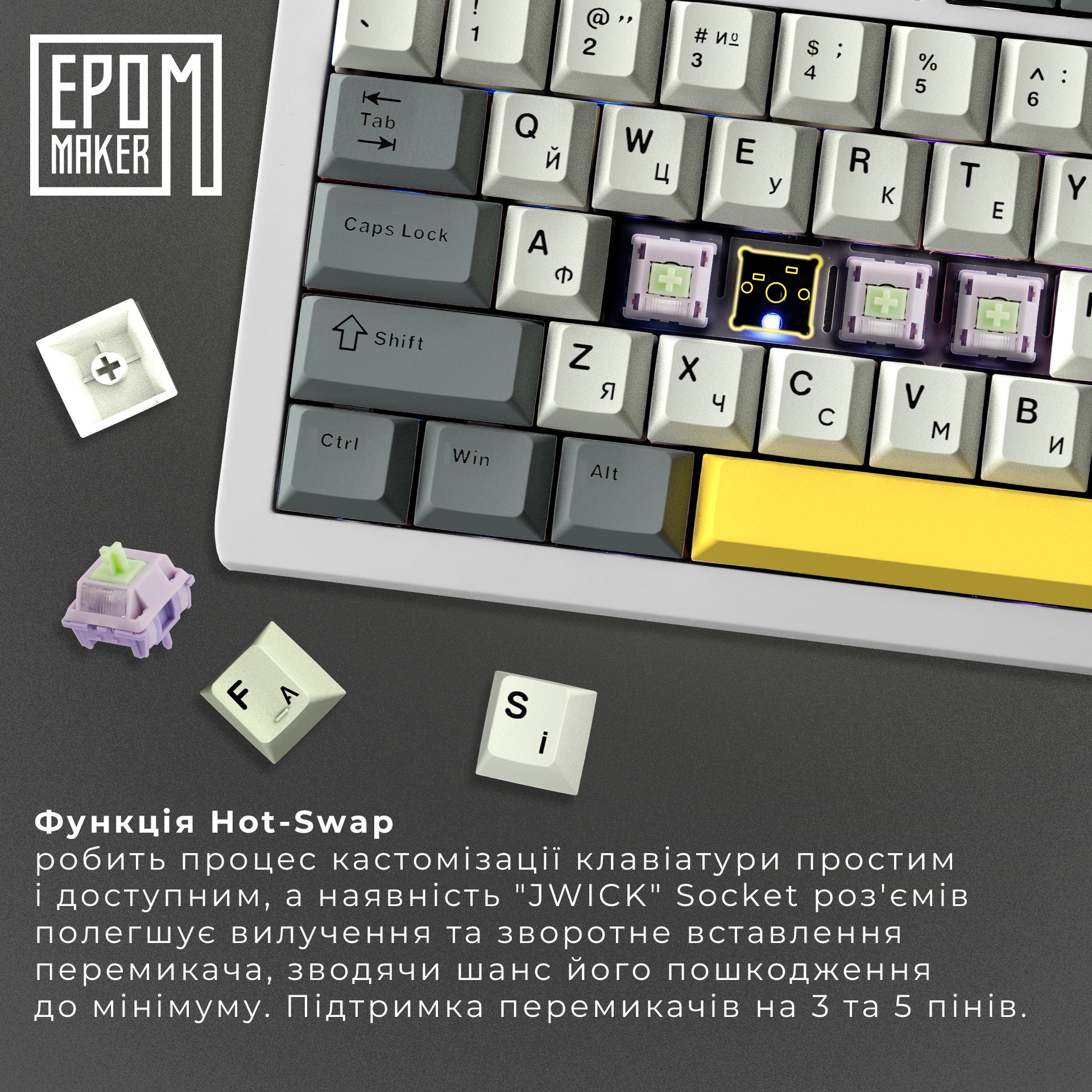 Клавіатура бездротова Epomaker TH80 Pro V2 75% Wisteria Tactile Switch Hot-Swap (2.4G/BT/USB) LCD Screen RGB UA White (TH80-PROV2-W-WT)