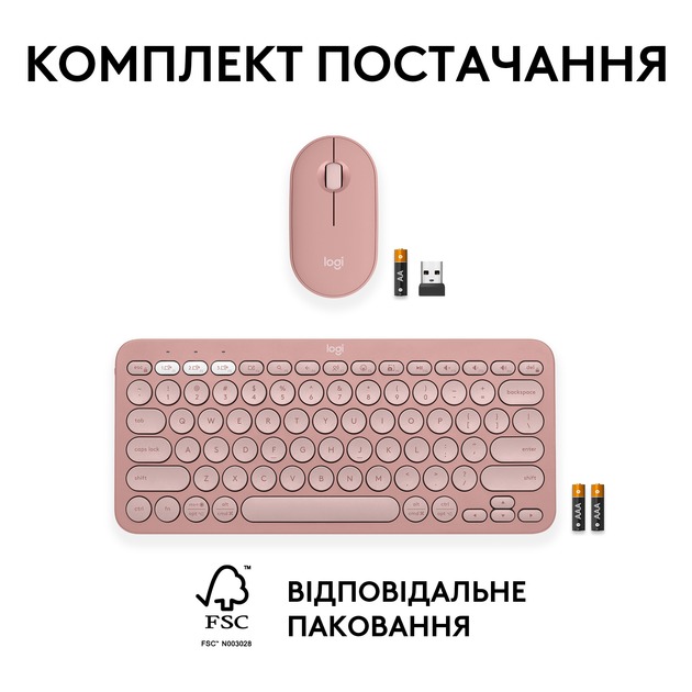 Комплект (клавіатура, миша) бездротовий Logitech Pebble 2 Combo Rose (920-012241)