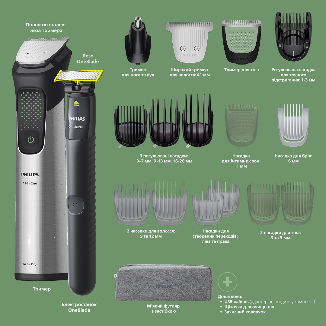 фото Машинка для стрижки+тример для тіла (бодігрумер) Philips Series 9000 MG9558/15