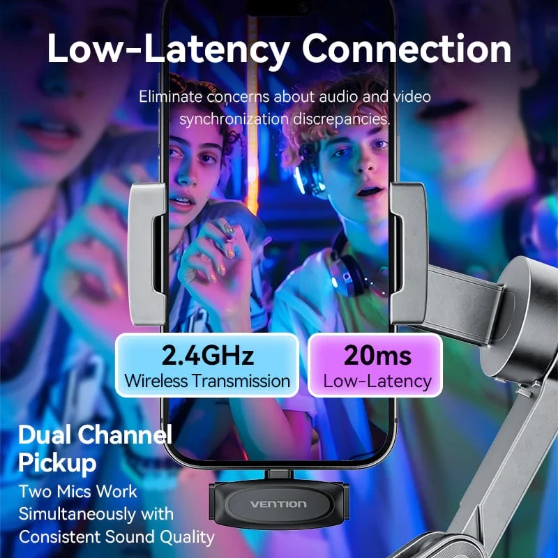 фото Мікрофонна радіосистема для смартфона Vention USB-C 2-Pack Wireless Lavalier Black (NCBB0)