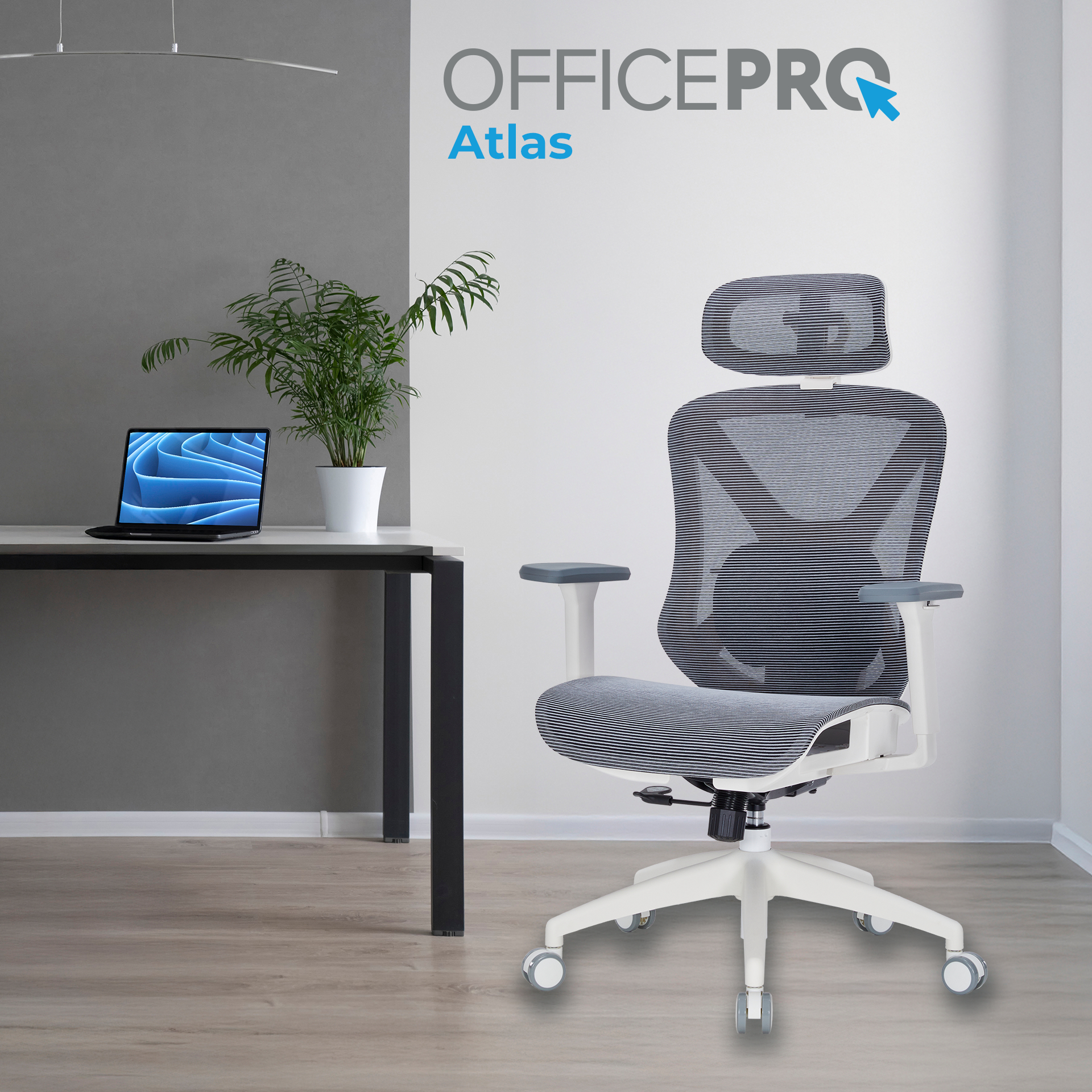 Кресло офисное OfficePro Atlas OC630-W-DG-DG White/Dark Gray Кресло офисное OfficePro Atlas OC630-W-DG-DG White/Dark Gray