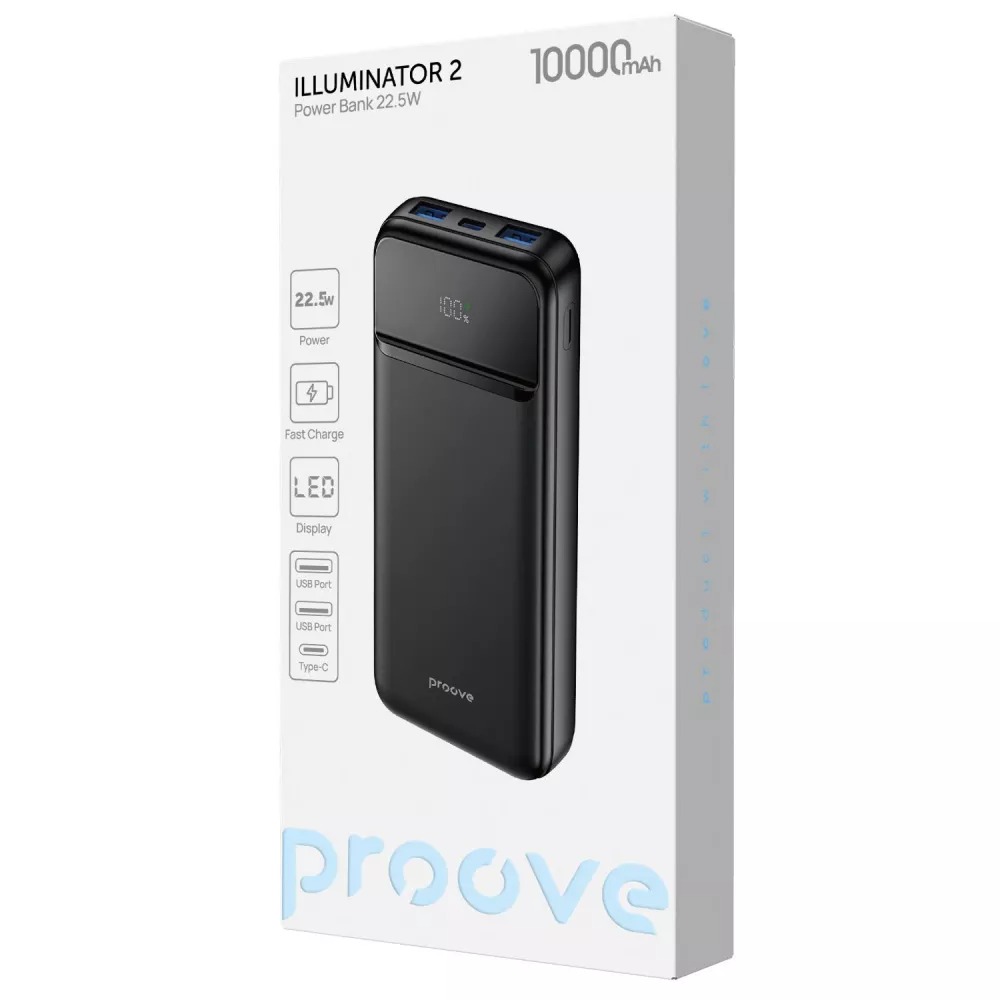 Универсальная мобильная батарея Proove Illuminator 2 22.5W 10000mAh Black (PBIP10212201) Универсальная мобильная батарея Proove Illuminator 2 22.5W 10000mAh Black (PBIP10212201)