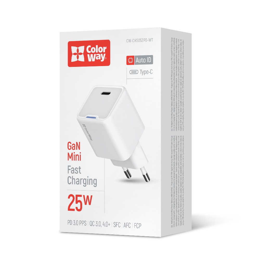 Мережевий зарядний пристрій ColorWay GaN Mini 25W PD PPS Білий