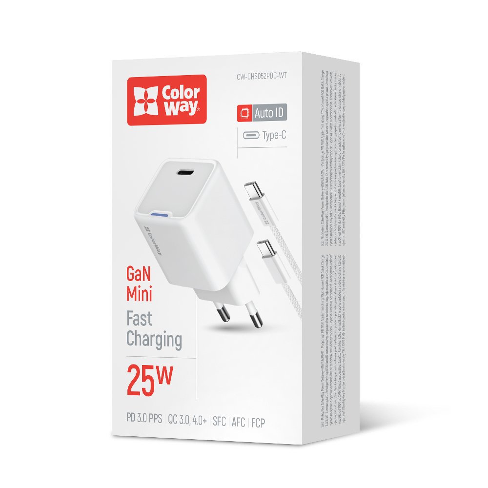 Мережевий зарядний пристрій ColorWay GaN Mini 25W PD PPS Білий