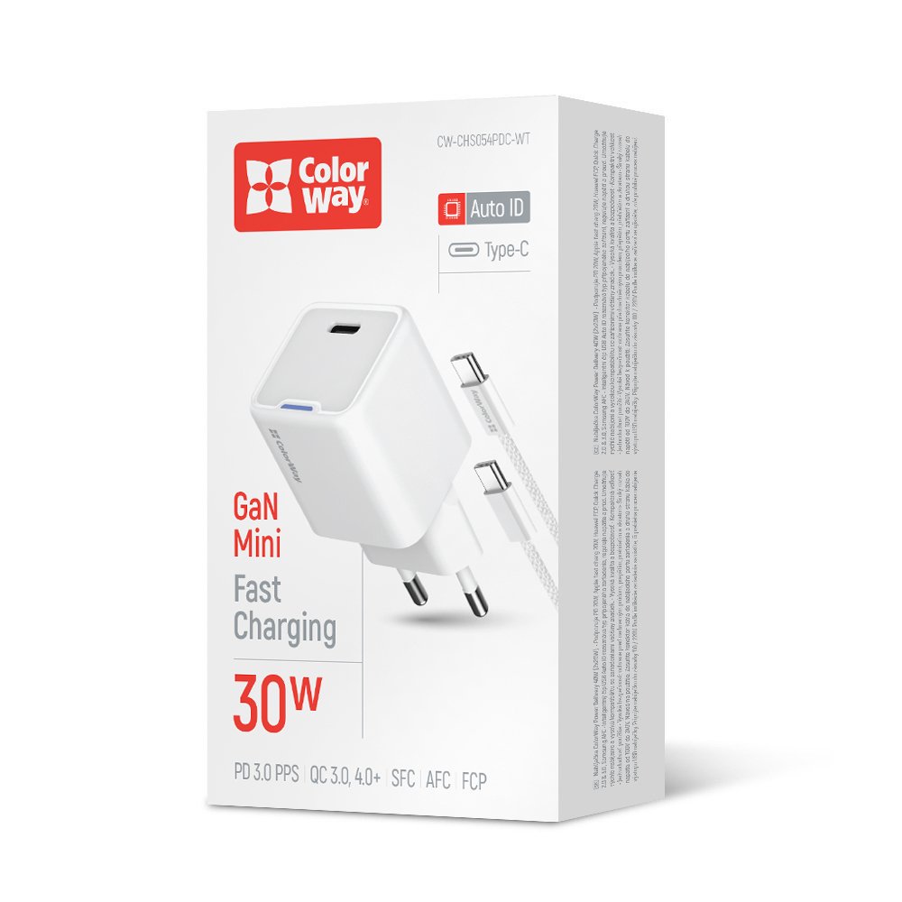 Мережевий зарядний пристрій ColorWay GaN Mini 30W PPS Білий