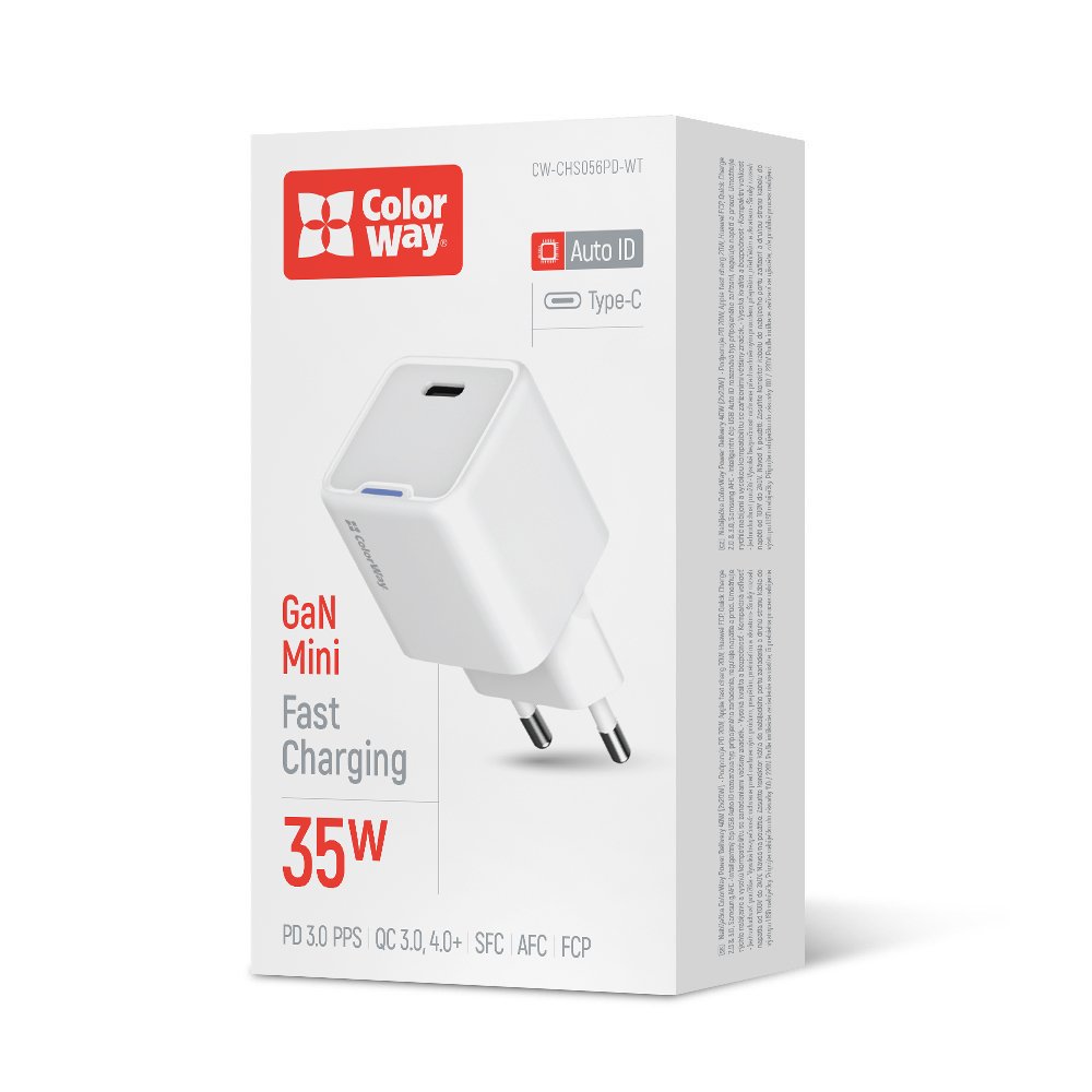 Сетевое зарядное устройство ColorWay GaN Mini 35W PD Port PPS USB-C Біле