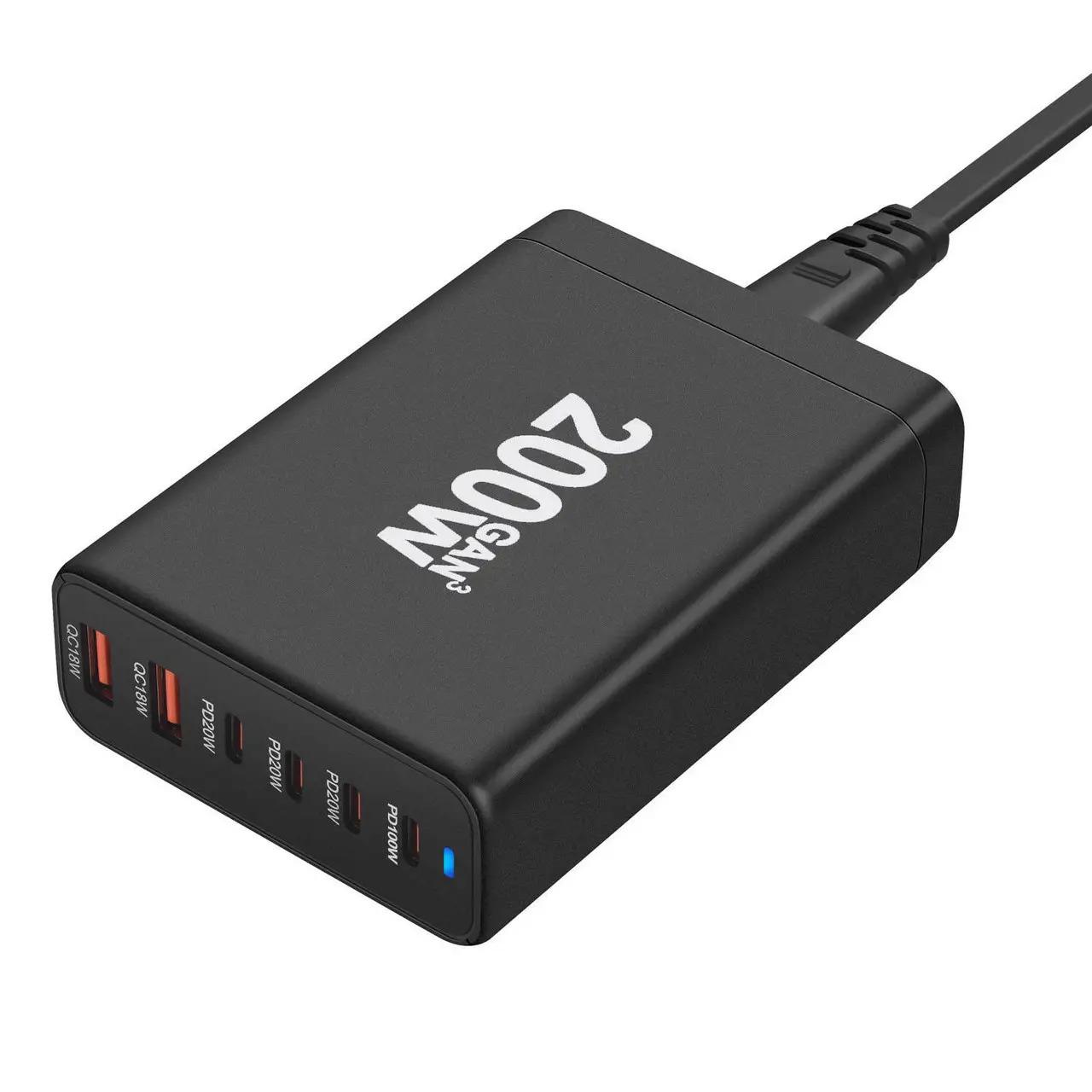 Мережевий зарядний пристрій XoKo QC-220 (6USB) Gan3 220W Black (QC-220)