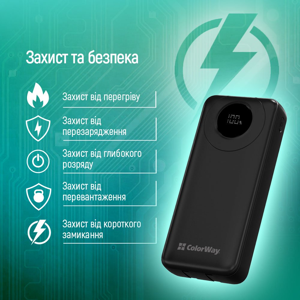 Універсальна мобільна батарея ColorWay EnergyPlus 20000mAh Black (CW-PB200LPB4BK-PDD)