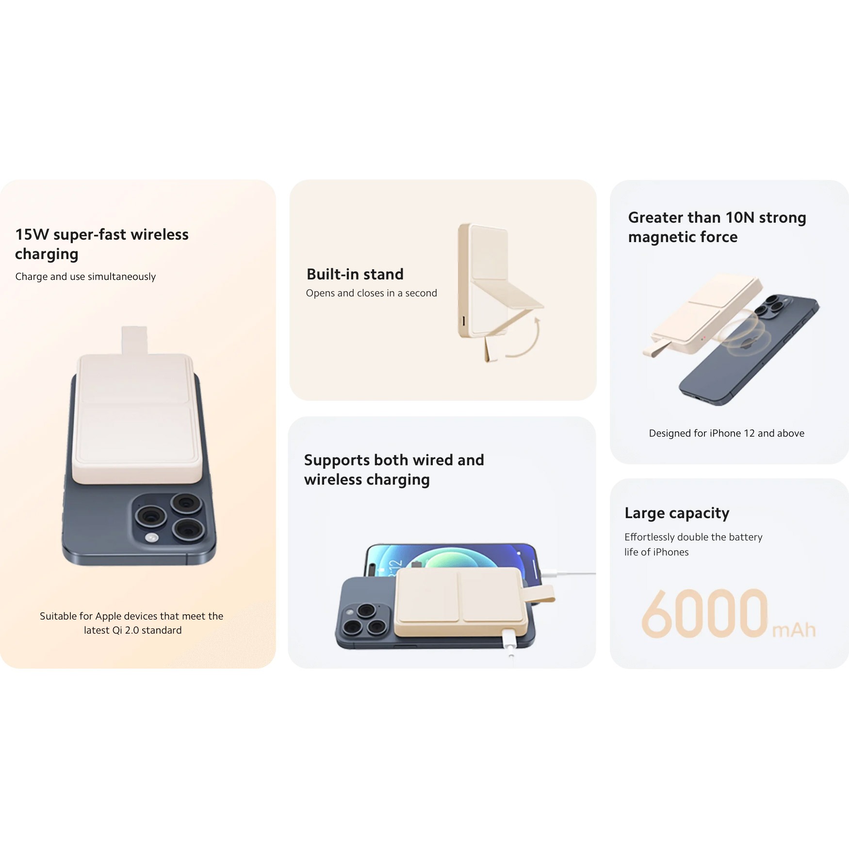 Універсальна мобільна батарея Xiaomi 6000mAh 15W Magnetic Beige (BHR9074GL)