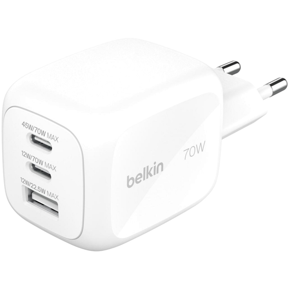 Мережевий зарядний пристрій Belkin BoostCharge Pro 3-Port GaN 70W Білий