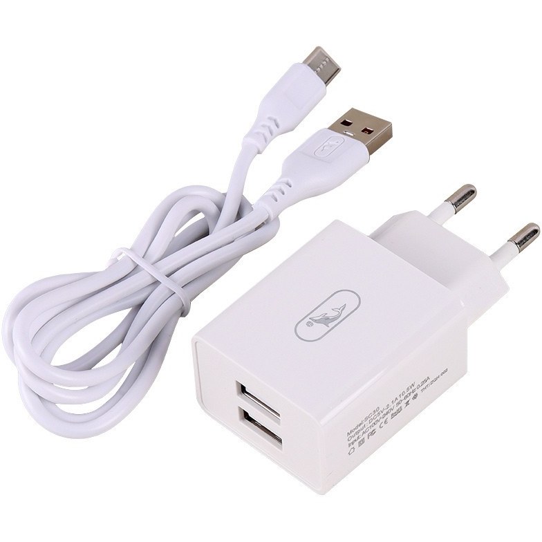 Зарядний пристрій SkyDolphin SC30T (2USB, 2.1A) White (SDMZP-000113) + кабель Type-C