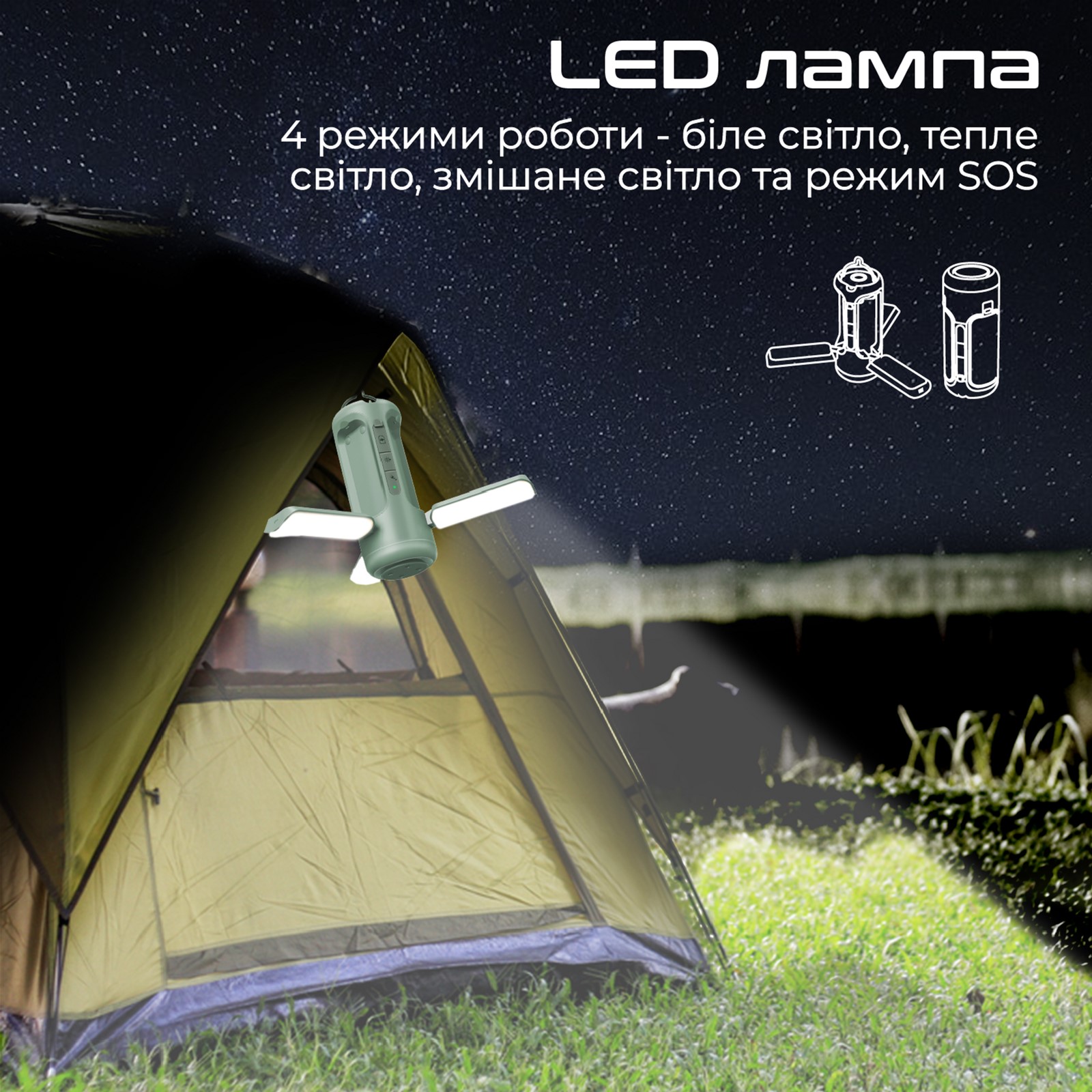 Фонарик кемпинговый Promate с Bluetooth колонкой и встроенным повербанком на 6000 мАч Green (campmate-4) Фонарик кемпинговый Promate с Bluetooth колонкой и встроенным повербанком на 6000 мАч Green (campmate-4)