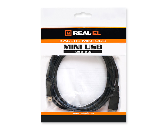 Кабель REAL-EL USB - mini USB V 2.0 (M/M), 1.8 м, чорний (EL123500006)